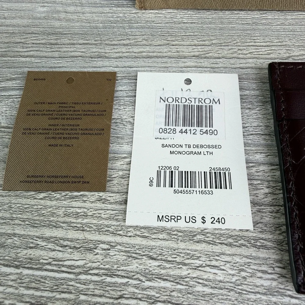 Burberry Sandon TB Monogram Calf Leather Card Holder Burgundy NWT Dust Bag